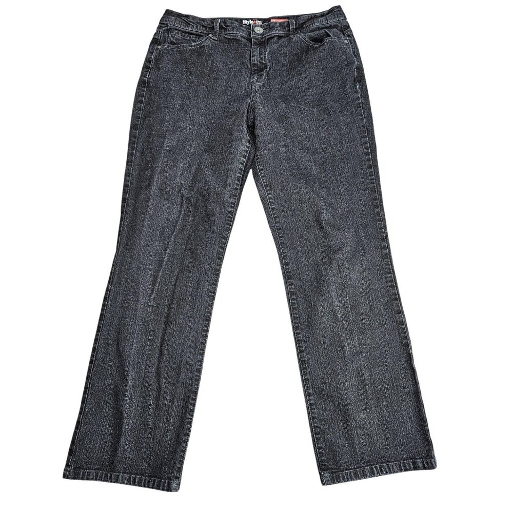 Style & Co Straight Jeans Womens 14 Short Gray Charcoal High Rise Stretch Denim